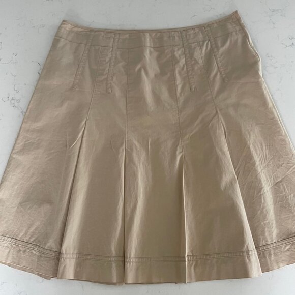 RW&CO. Casual Neutral Lined Cotton A Line Skirt 4 Pleats Front & Back Tan Sz 10 - Picture 2 of 10